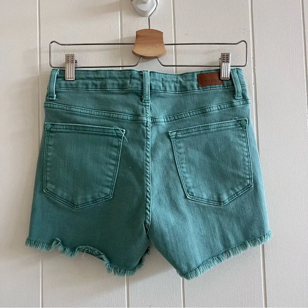 Judy Blue Mid Rise Fray Denim Cut Of Shorts